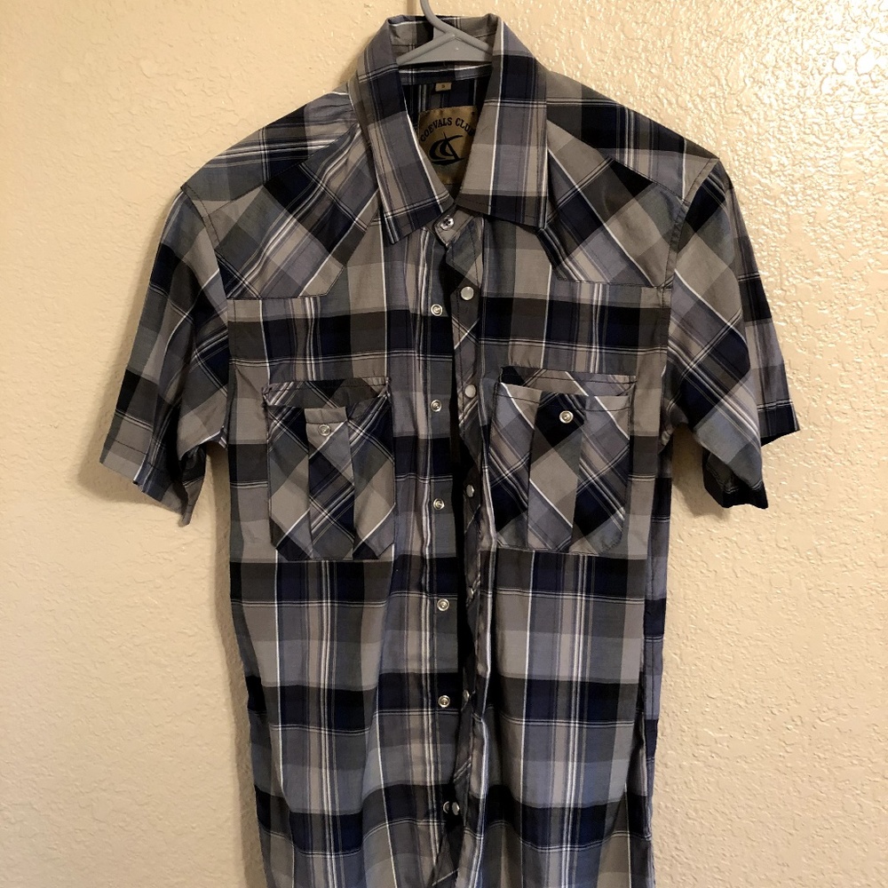 Short Sleeve - Pearl Snap Button Down - Navy